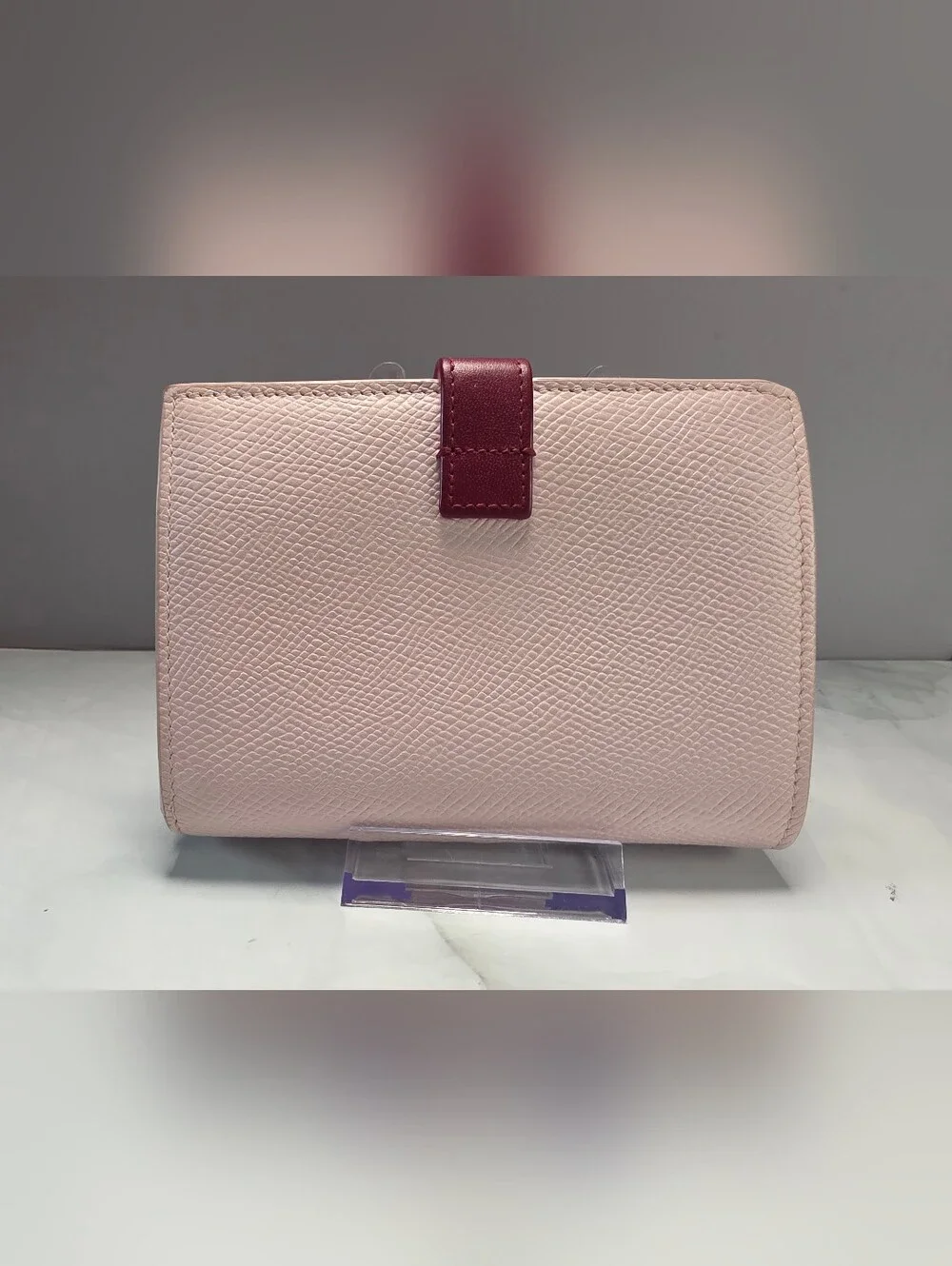 Celine Medium Strap Wallet Light Pink & Burgundy Leather w/ Box